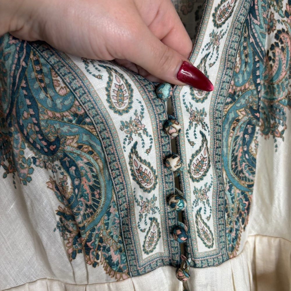 Zimmermann White Mini Dress with Teal and Beige Paisley Embroidery - Picture 14 of 16